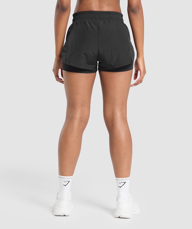 Gymshark Running 2 in 1 Woven Shorts Korte Broek Dames Zwart | YDTS93450