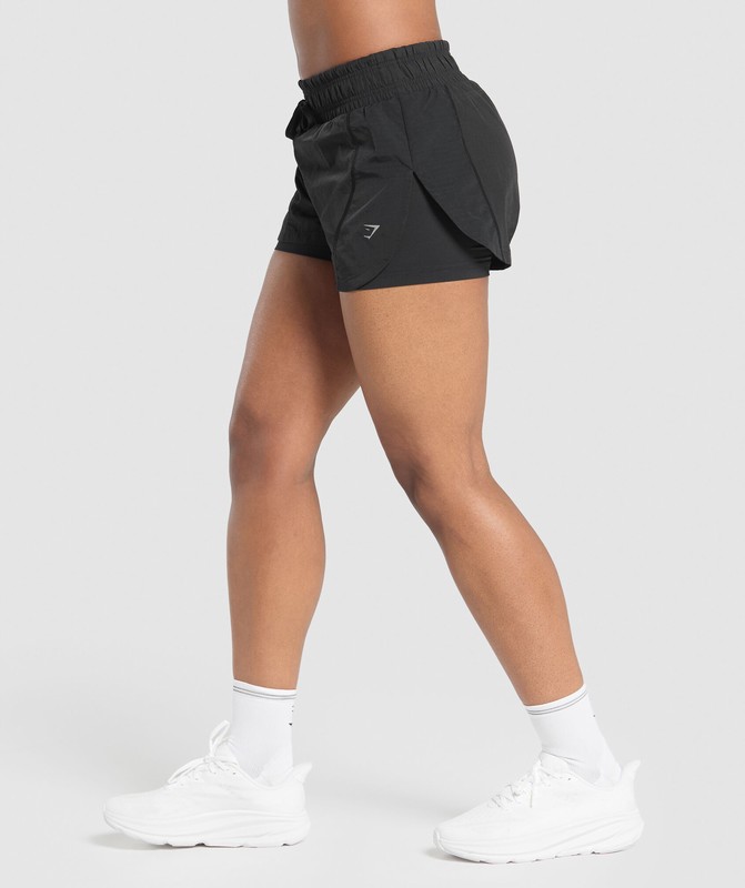 Gymshark Running 2 in 1 Woven Shorts Korte Broek Dames Zwart | YDTS93450