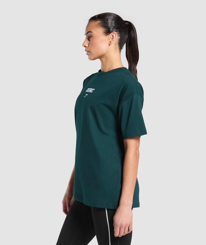 Gymshark Running Graphic Oversized T-Shirt T-Shirt Dames Strong Teal | XQUK84615