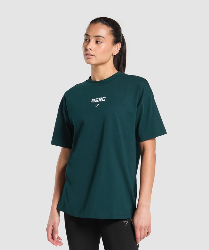 Gymshark Running Graphic Oversized T-Shirt T-Shirt Dames Strong Teal | XQUK84615
