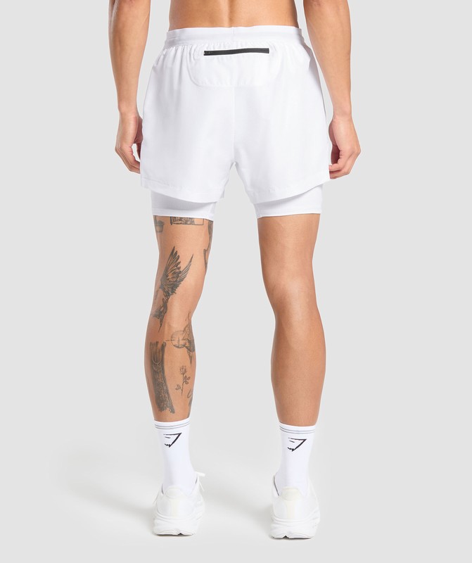 Gymshark Running Shorts 2 in 1 Korte Broek Heren Wit | YENU40612