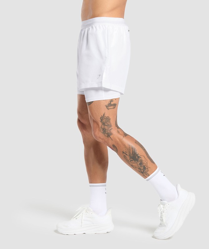 Gymshark Running Shorts 2 in 1 Korte Broek Heren Wit | YENU40612