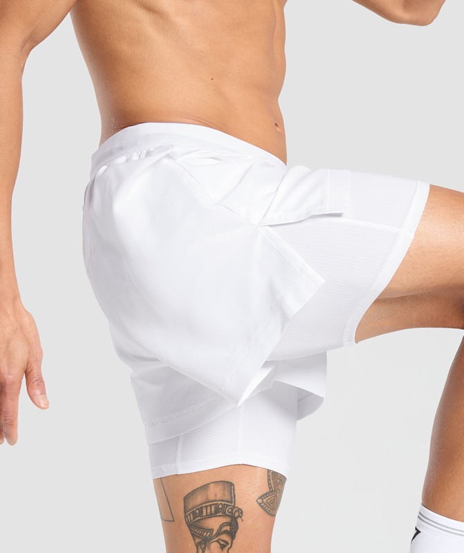 Gymshark Running Shorts 2 in 1 Korte Broek Heren Wit | YENU40612