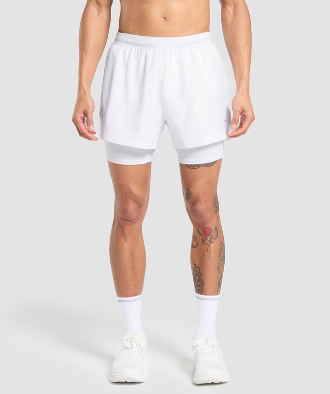 Gymshark Running Shorts 2 in 1 Korte Broek Heren Wit | YENU40612