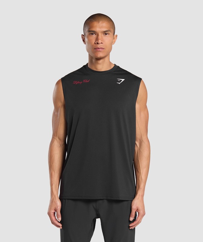 Gymshark Script Graphic Cut Off Tank Tanktop Heren Zwart | QYUS92351