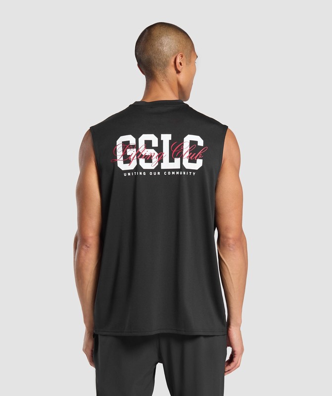 Gymshark Script Graphic Cut Off Tank Tanktop Heren Zwart | QYUS92351