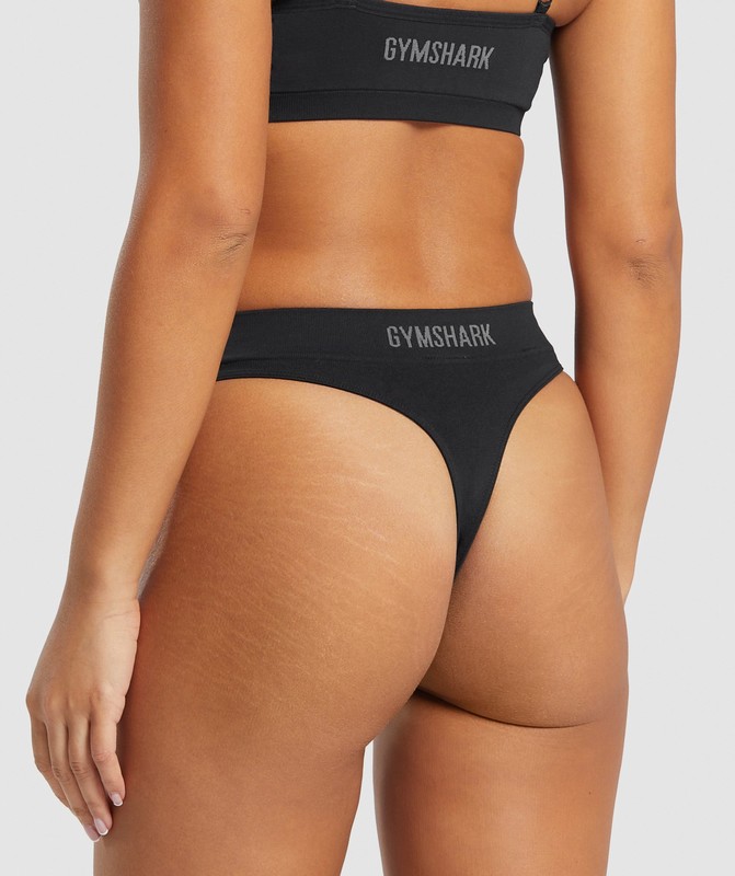 Gymshark Seamless High Leg Thong String Dames Zwart | IDEX30789