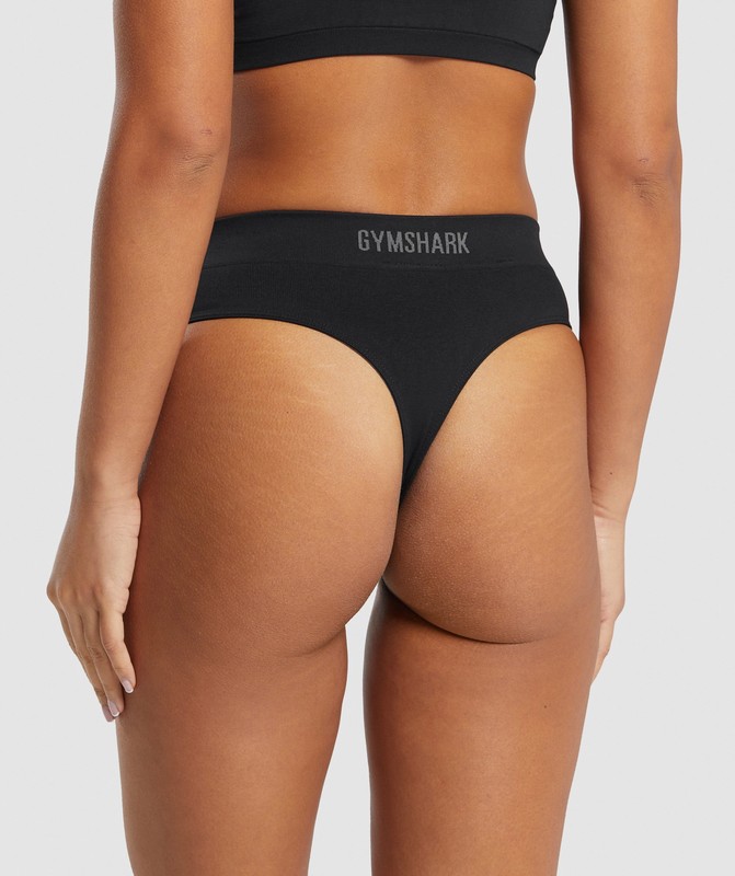 Gymshark Seamless High Waisted Thong String Dames Zwart | LVBN28590
