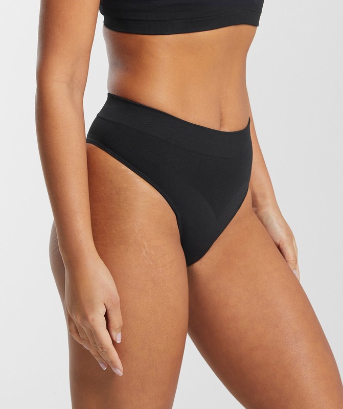 Gymshark Seamless High Waisted Thong String Dames Zwart | LVBN28590