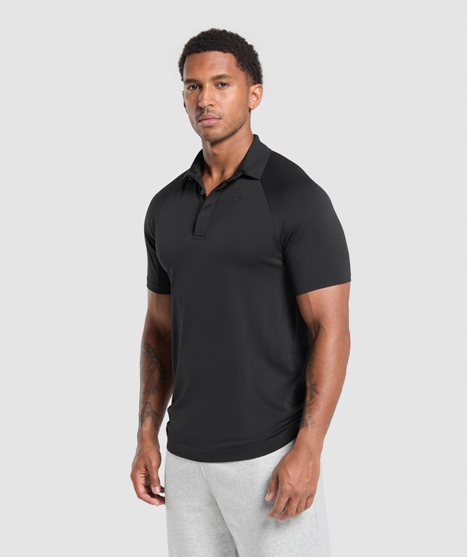 Gymshark Seamless Polo Shirt Poloshirt Heren Zwart | SRDU35026