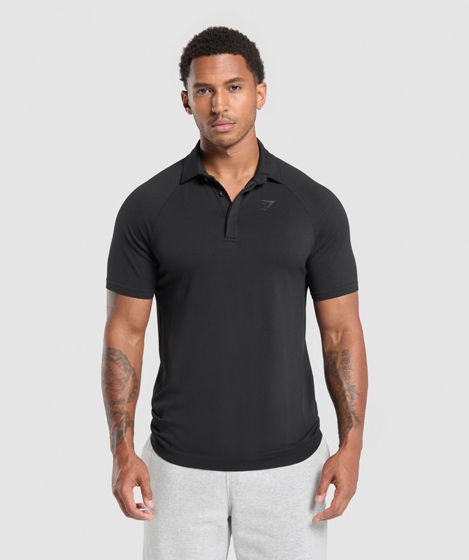 Gymshark Seamless Polo Shirt Poloshirt Heren Zwart | SRDU35026