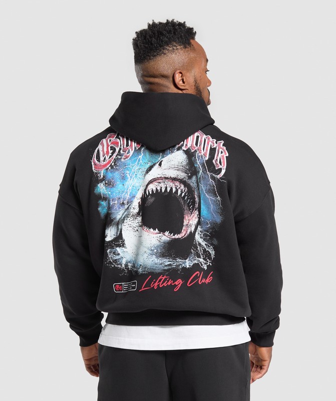 Gymshark Shark Attack Hoodie Hoodie Heren Zwart | AIDG56823