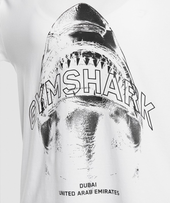 Gymshark Shark Attack OS Baggy Tee GFX T-Shirt Dames Wit | NOAT30918