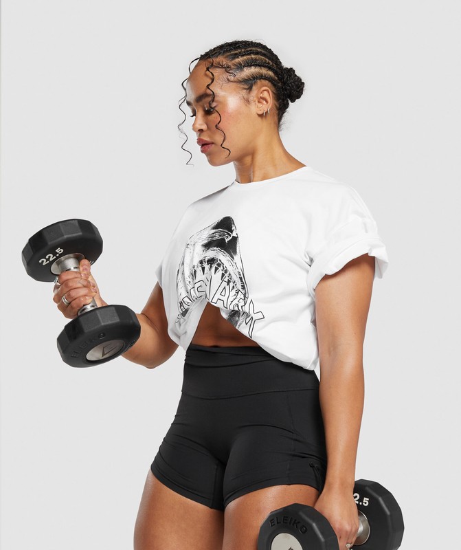 Gymshark Shark Attack OS Baggy Tee GFX T-Shirt Dames Wit | NOAT30918