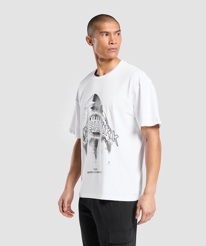 Gymshark Shark Attack OS Tee GFX T-Shirt Heren Wit | KNAU48625