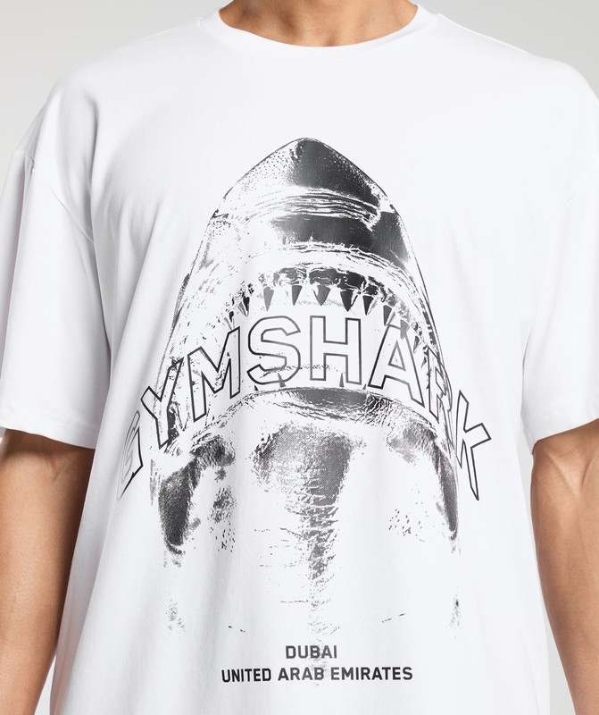 Gymshark Shark Attack OS Tee GFX T-Shirt Heren Wit | KNAU48625