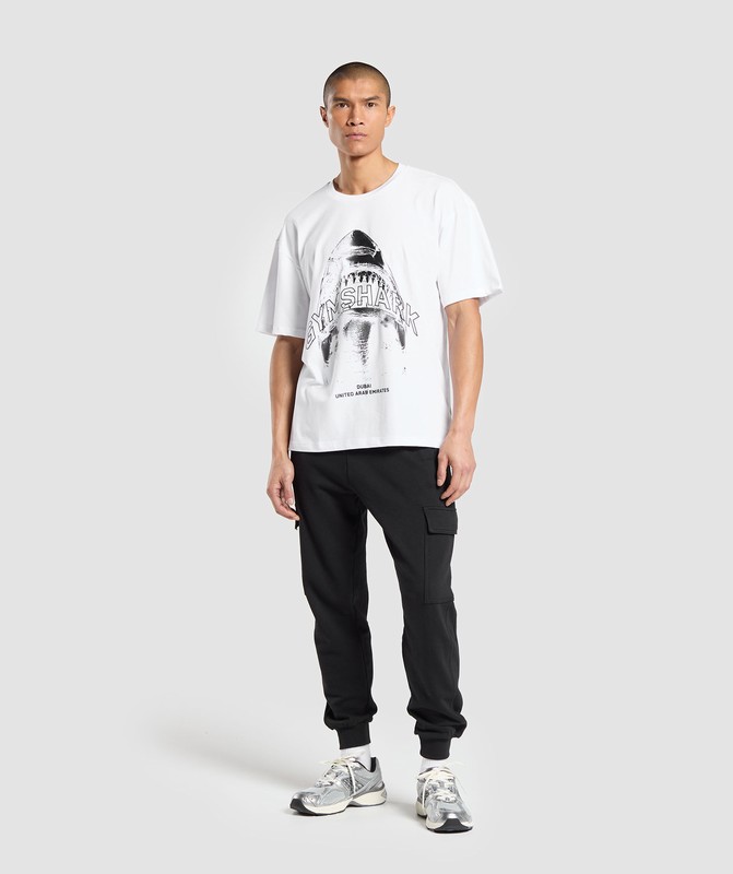 Gymshark Shark Attack OS Tee GFX T-Shirt Heren Wit | KNAU48625