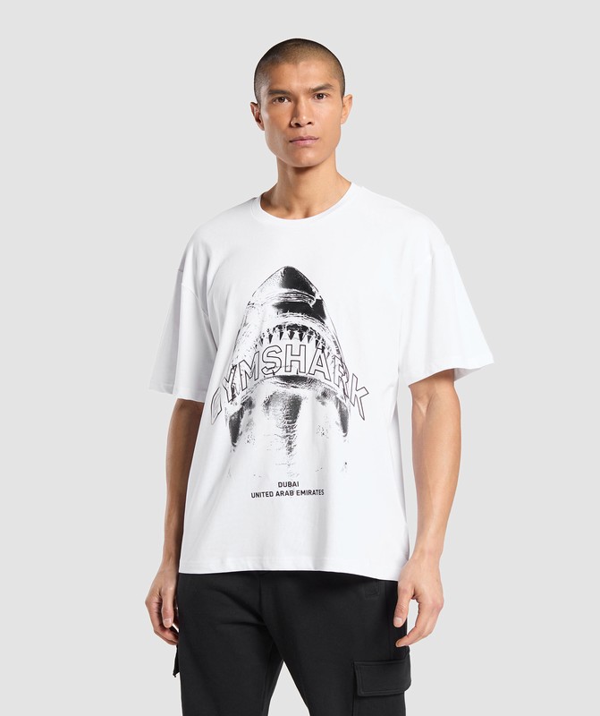 Gymshark Shark Attack OS Tee GFX T-Shirt Heren Wit | KNAU48625