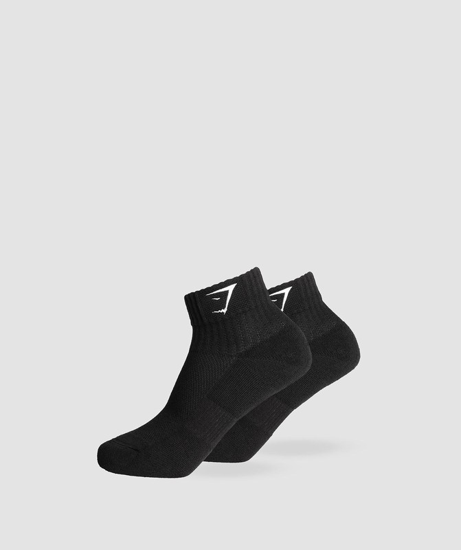 Gymshark Sharkhead Embroidered Quarter Socks 2pk Sokken Heren Zwart | PFCS94072
