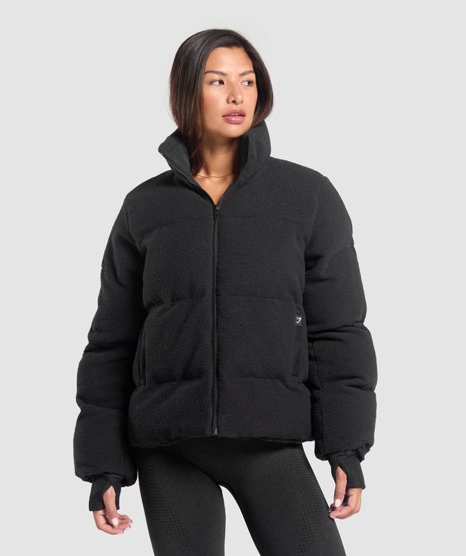 Gymshark Sherpa Puffer Jacket Jas Dames Zwart | EHOQ28965