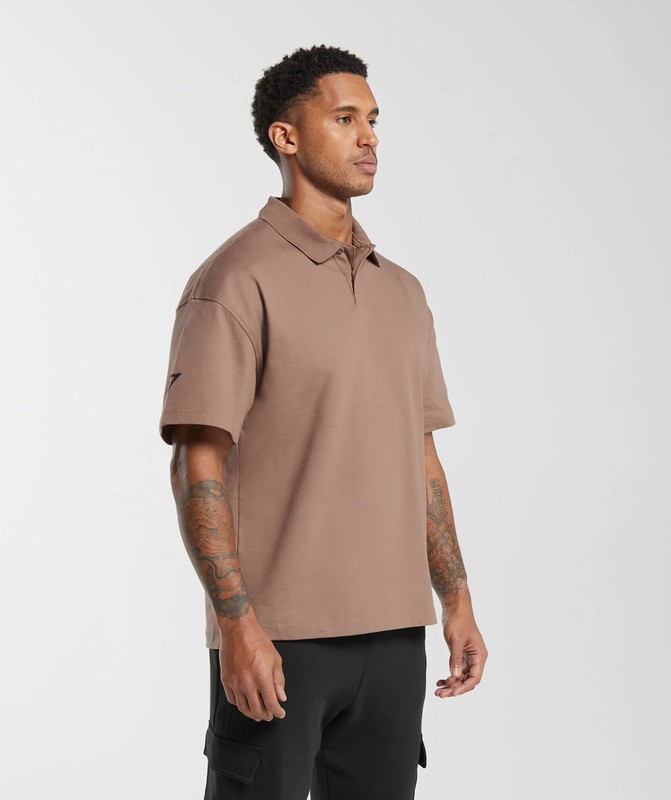 Gymshark Short Sleeve Polo Poloshirt Heren Mocha Mauve | JDYV93842