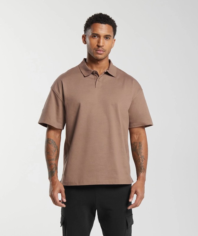 Gymshark Short Sleeve Polo Poloshirt Heren Mocha Mauve | JDYV93842