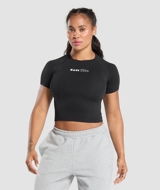 Gymshark Soft Life Baby Tee T-Shirt Dames Zwart | QJIG30187