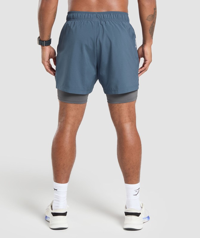 Gymshark Sport 5" 2 in 1 Shorts Korte Broek Heren Blauw Donkergrijs | WZJI90154