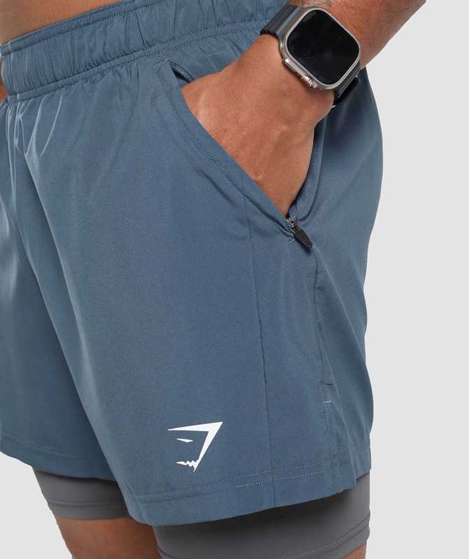 Gymshark Sport 5" 2 in 1 Shorts Korte Broek Heren Blauw Donkergrijs | WZJI90154