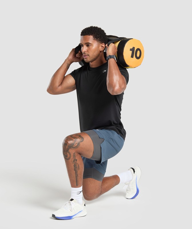 Gymshark Sport 5" 2 in 1 Shorts Korte Broek Heren Blauw Donkergrijs | WZJI90154