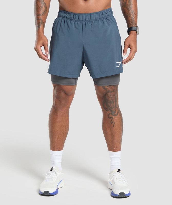 Gymshark Sport 5" 2 in 1 Shorts Korte Broek Heren Blauw Donkergrijs | WZJI90154