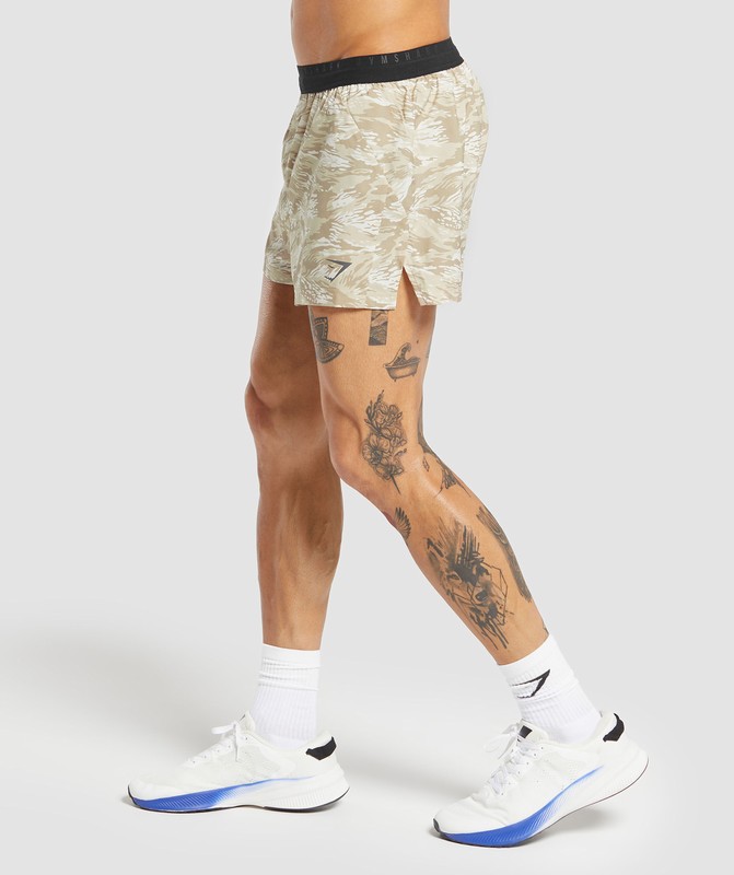 Gymshark Sport Printed Run 3" Shorts Korte Broek Heren Wit | PLIR47865