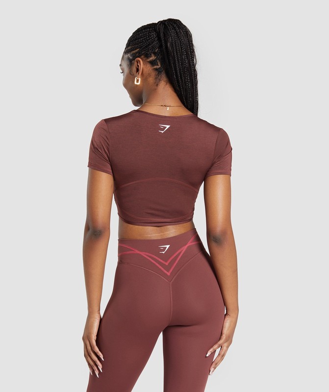 Gymshark Stitch Feature Crop Top Crop Top Dames Bordeaux Bruin | NJUV73954