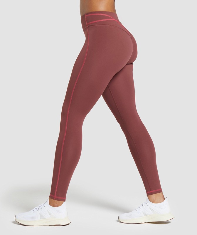 Gymshark Stitch Feature Leggings Leggings Dames Bordeaux Bruin | RHQI62081