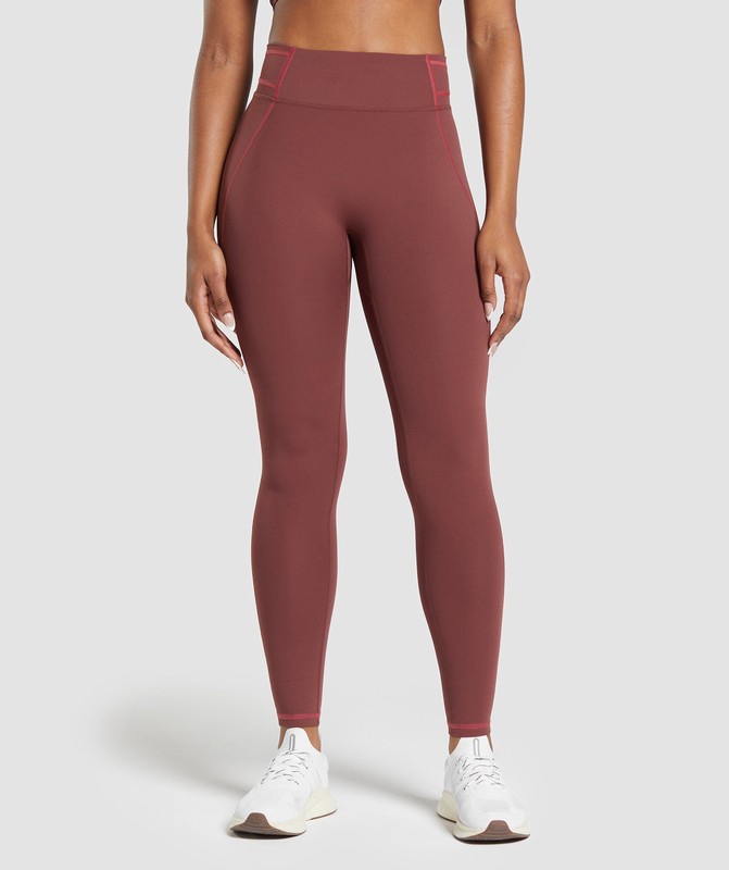 Gymshark Stitch Feature Leggings Leggings Dames Bordeaux Bruin | RHQI62081