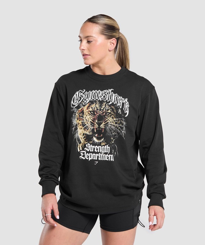 Gymshark Strength Department Animal Long Sleeve T-Shirt T-Shirt Dames Zwart | KBDY26913