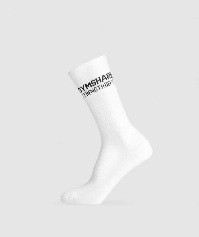 Gymshark Strength Dept. Graphic Crew Socks Sokken Dames Wit | NSKI31547