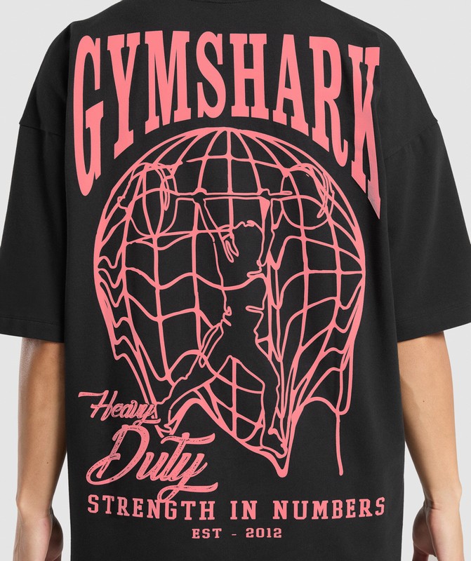 Gymshark Strength In Numbers Oversized T-Shirt T-Shirt Dames Zwart | JXCF37846
