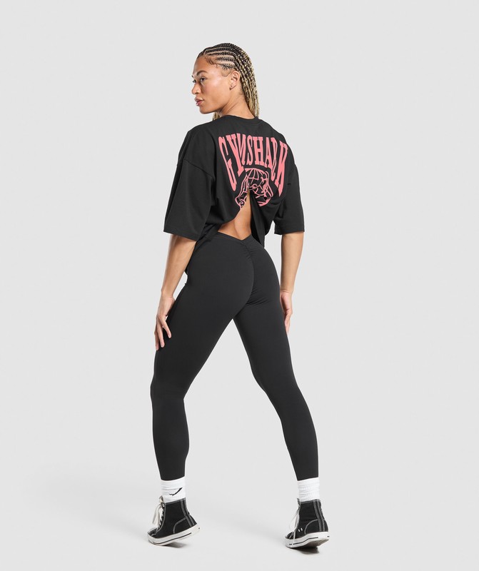 Gymshark Strength In Numbers Oversized T-Shirt T-Shirt Dames Zwart | JXCF37846