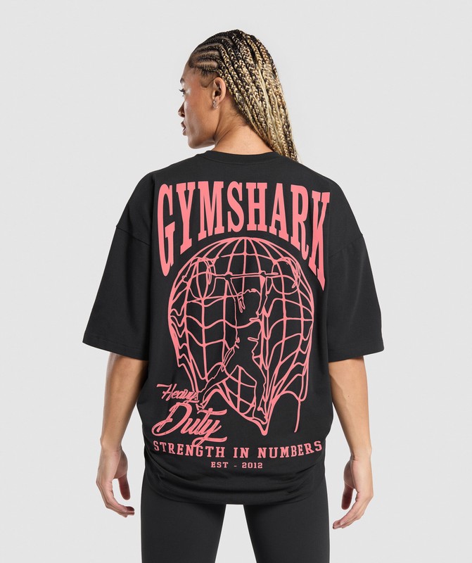 Gymshark Strength In Numbers Oversized T-Shirt T-Shirt Dames Zwart | JXCF37846