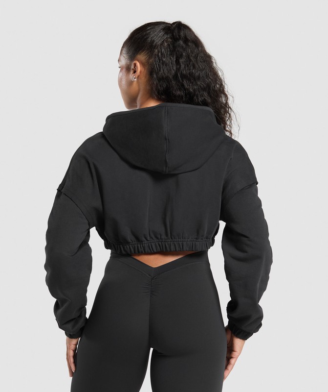 Gymshark Superset Crop Zip Hoodie Hoodie Dames Zwart | LCFG16784