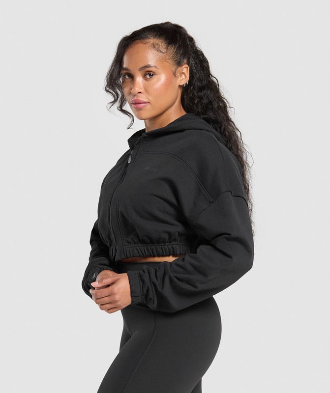 Gymshark Superset Crop Zip Hoodie Hoodie Dames Zwart | LCFG16784