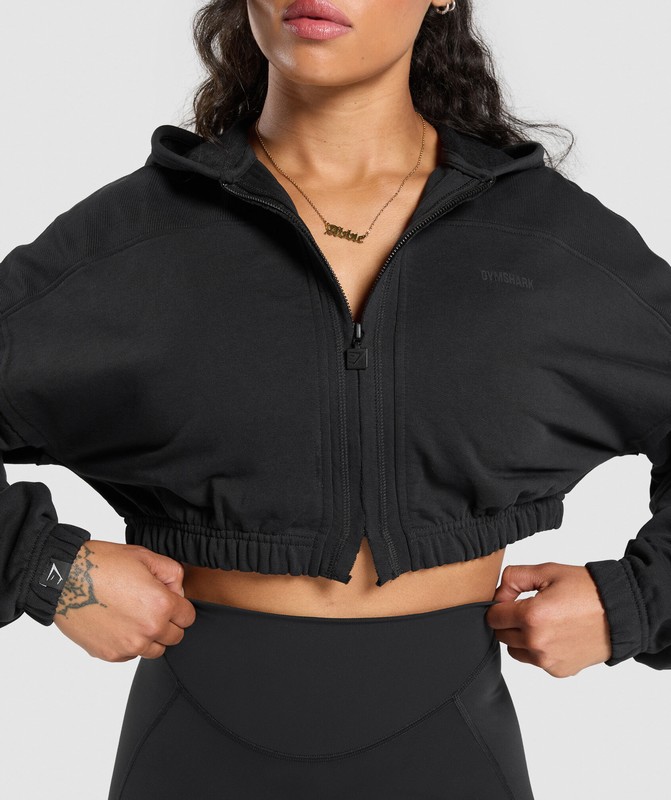 Gymshark Superset Crop Zip Hoodie Hoodie Dames Zwart | LCFG16784