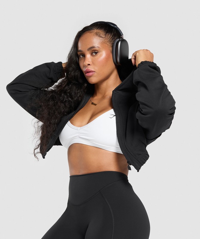 Gymshark Superset Crop Zip Hoodie Hoodie Dames Zwart | LCFG16784