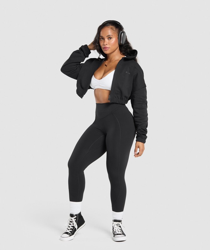 Gymshark Superset Crop Zip Hoodie Hoodie Dames Zwart | LCFG16784