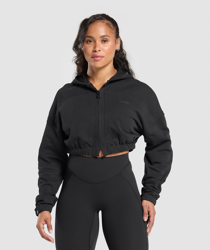 Gymshark Superset Crop Zip Hoodie Hoodie Dames Zwart | LCFG16784
