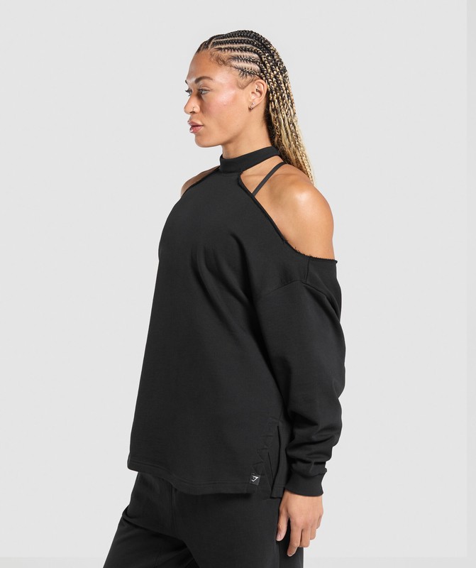 Gymshark Superset Longline Sweatshirt Sweatshirts Dames Zwart | MLQE18945