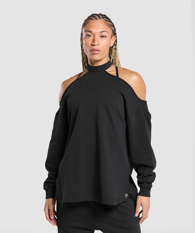 Gymshark Superset Longline Sweatshirt Sweatshirts Dames Zwart | MLQE18945
