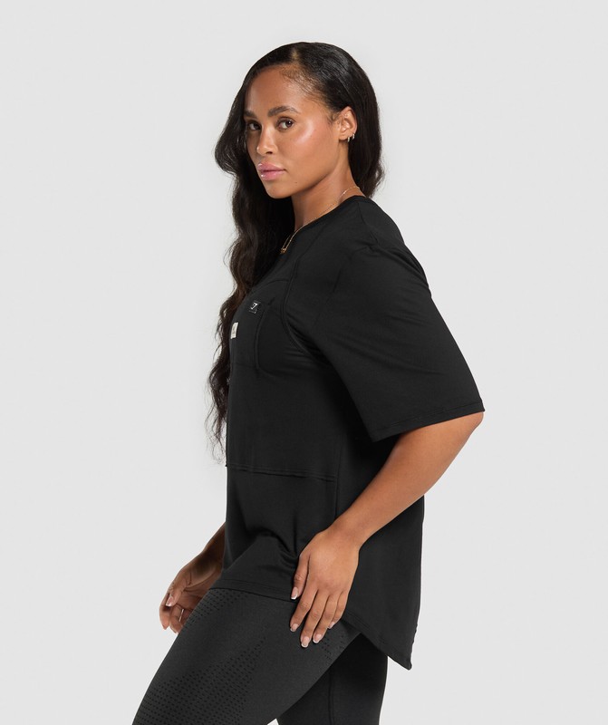 Gymshark Superset Oversized T-Shirt T-Shirt Dames Zwart | SUNA96230