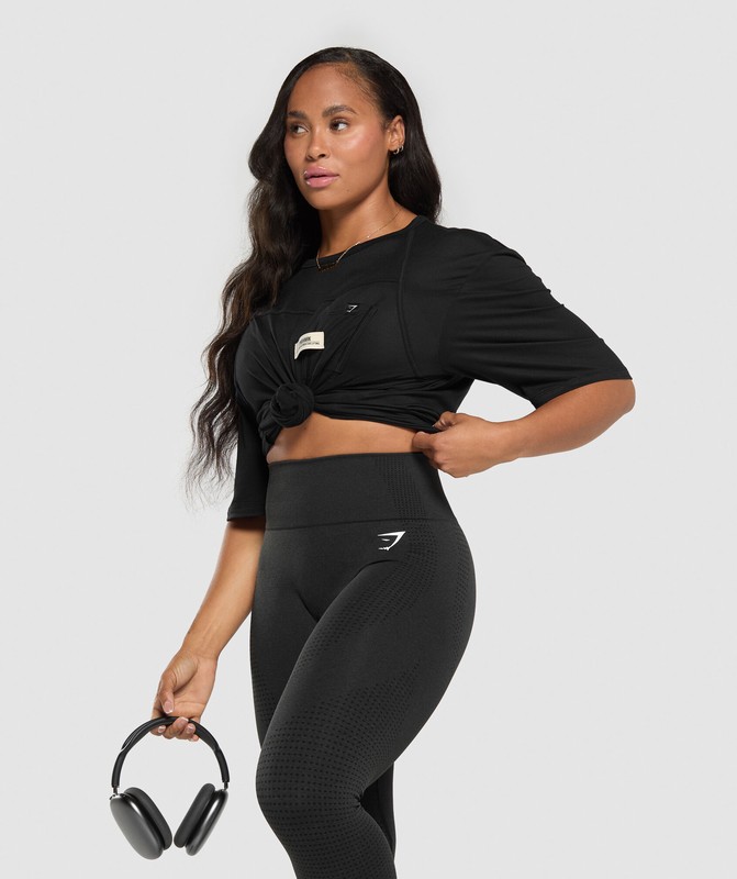 Gymshark Superset Oversized T-Shirt T-Shirt Dames Zwart | SUNA96230